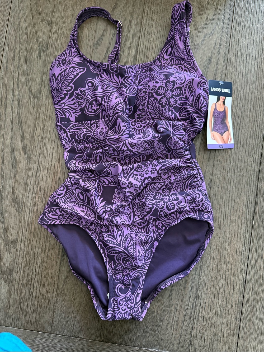 Lands' End Purple Paisley Print One-Piece Swimsuit XS NWT